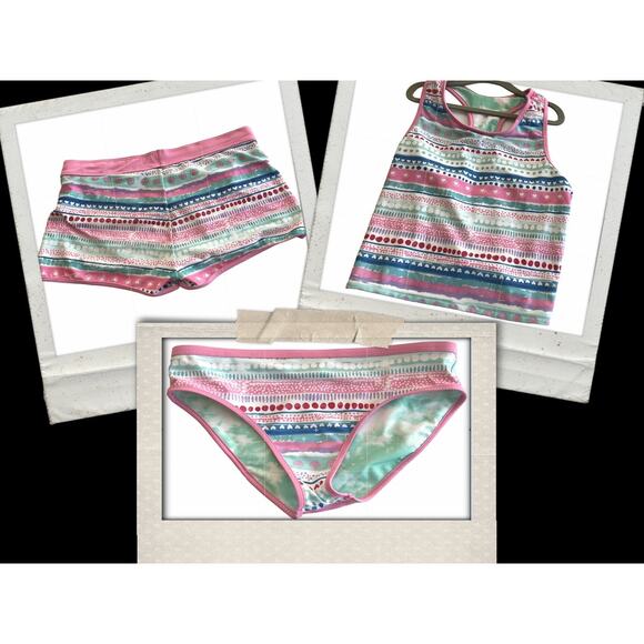 Eddie Bauer Girls 3 Piece Set Reversible Tankini Shorts Swim Size L (14-16) Pool - Picture 1 of 16